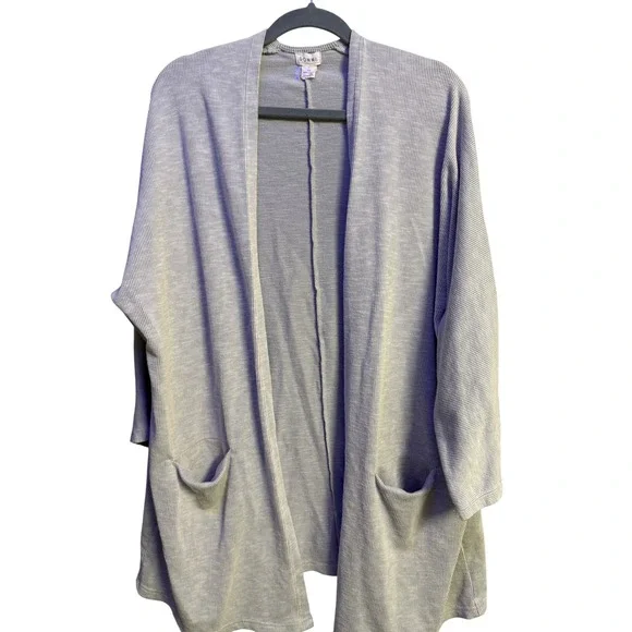 Donni Anthropologie Ribbed Open Front Cardigan Heather Gray Striped Pockets OSFA - Picture 3 of 8